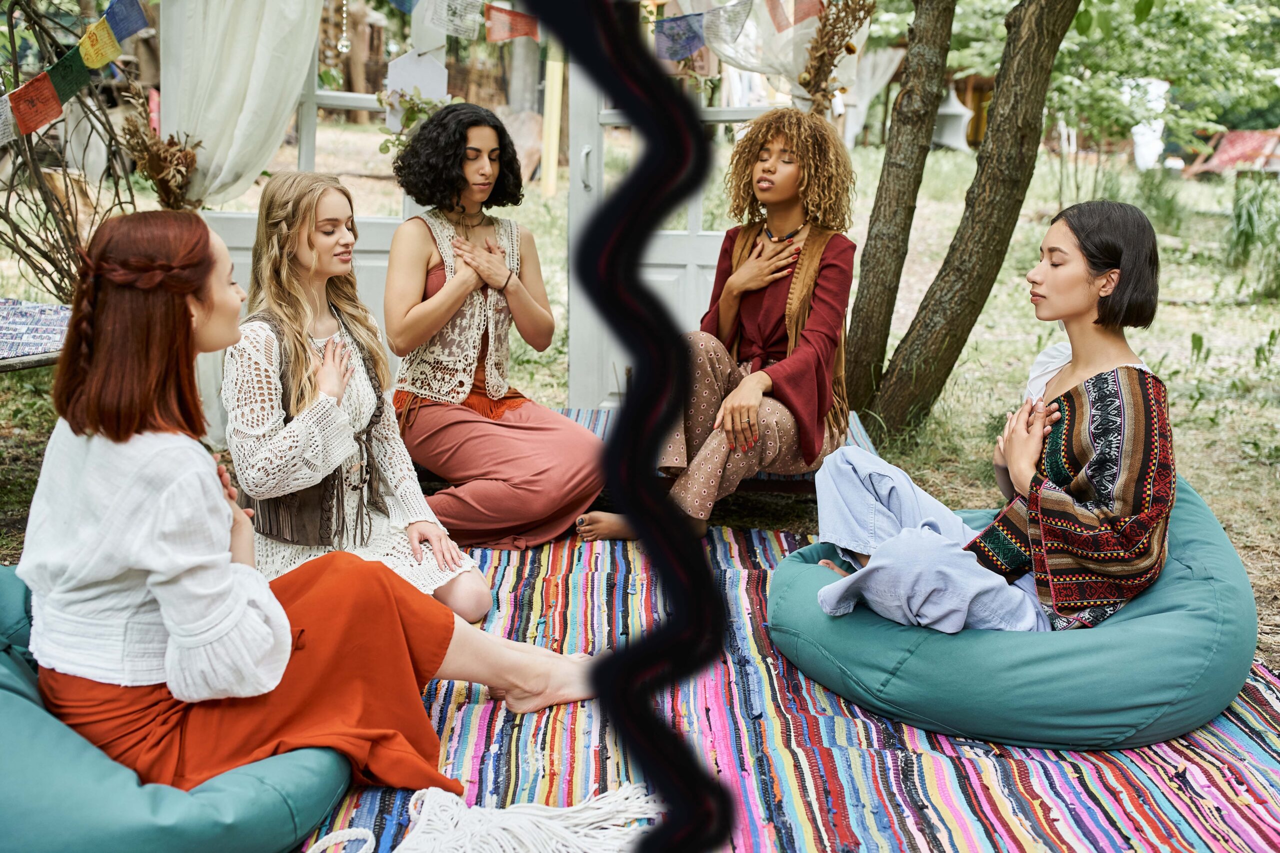 A symbolic representation of a Lightworker meditating amidst digital noise, illustrating the concept of disinformation in spiritual communities.